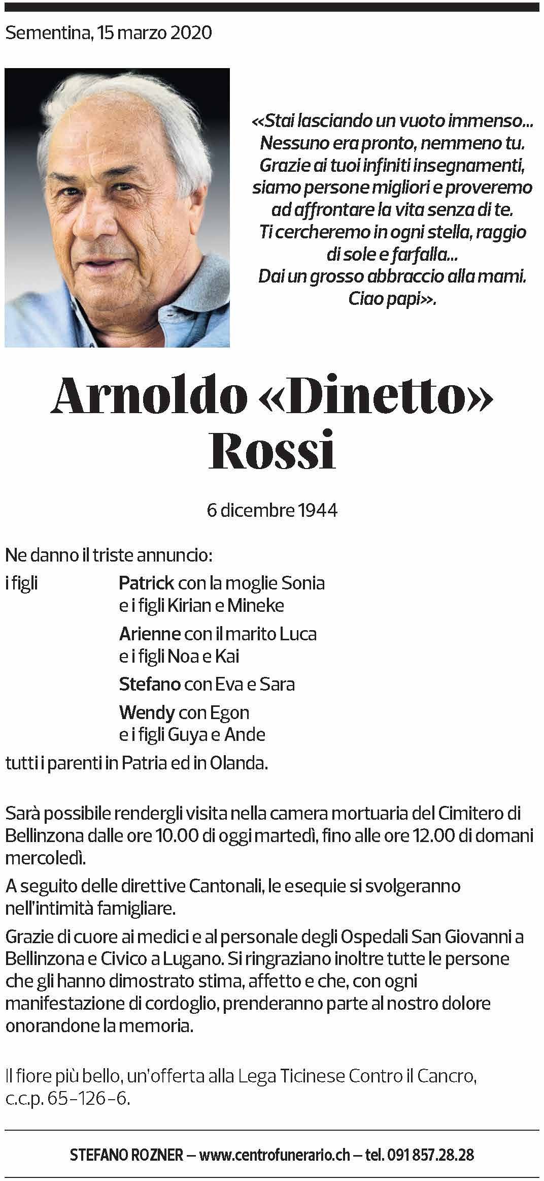 Annuncio funebre Arnoldo Rossi