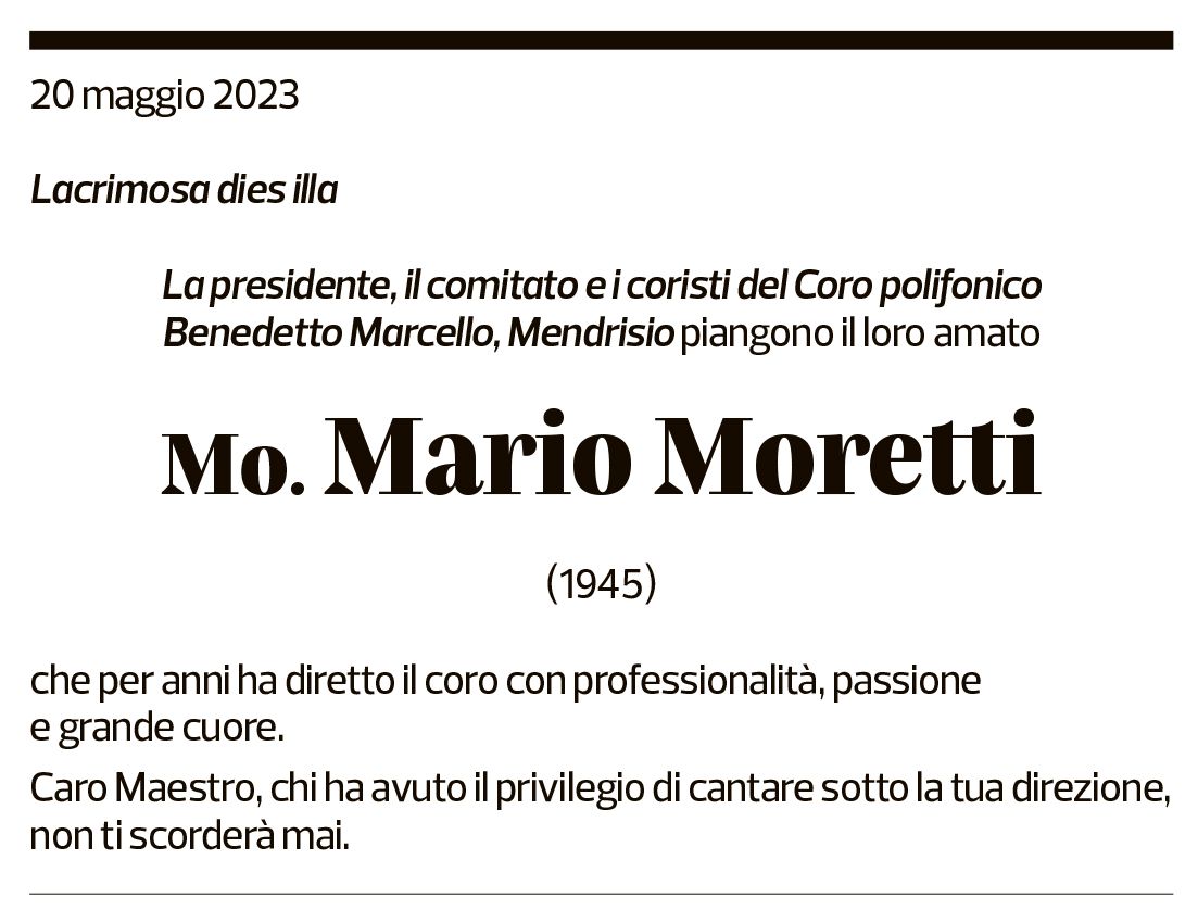 Annuncio funebre Mario Moretti