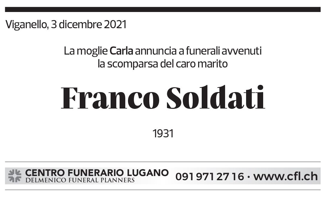 Annuncio funebre Franco Soldati