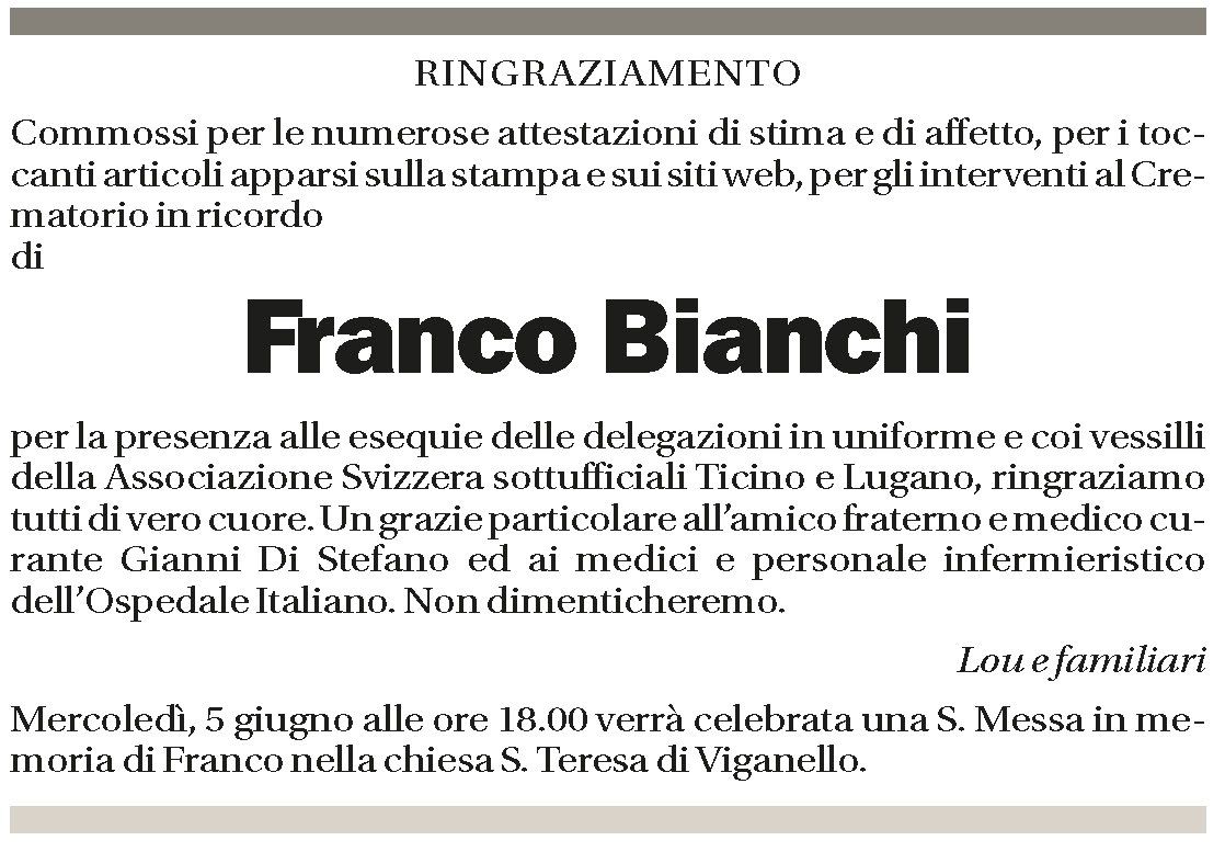 Annuncio funebre Franco Bianchi