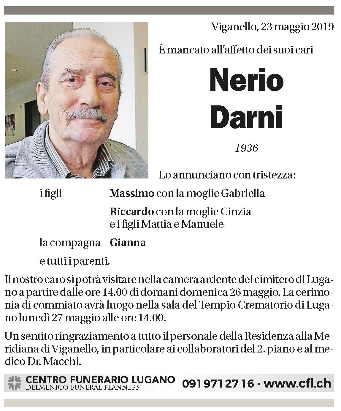 Annuncio funebre Nerio Darni