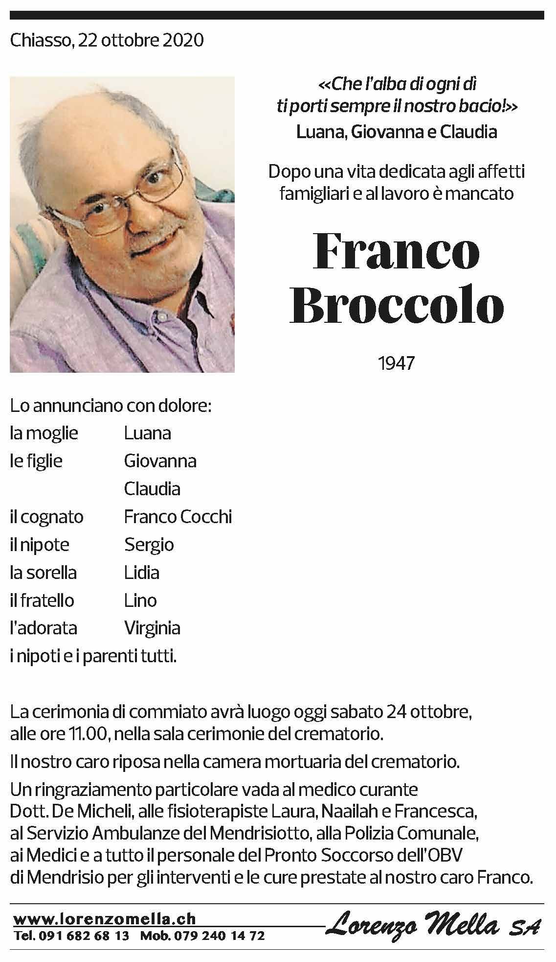 Annuncio funebre Franco Broccolo