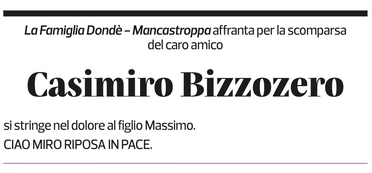 Annuncio funebre Casimiro Bizzozero