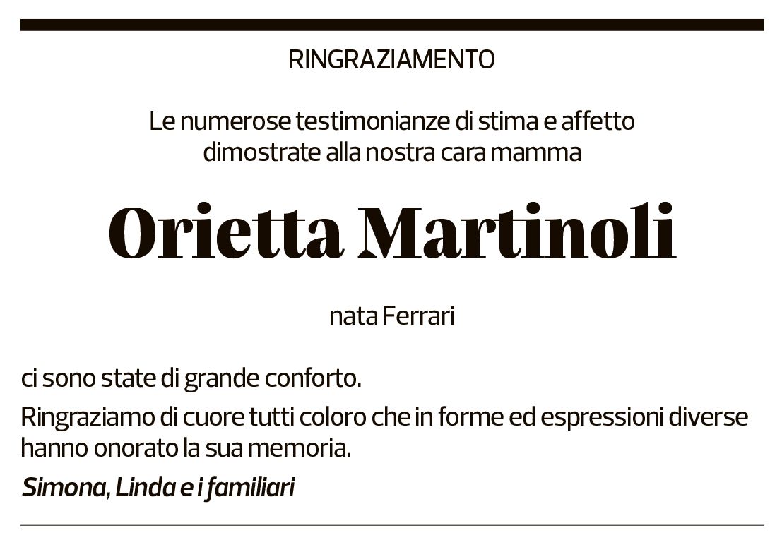 Annuncio funebre Orietta Martinoli
