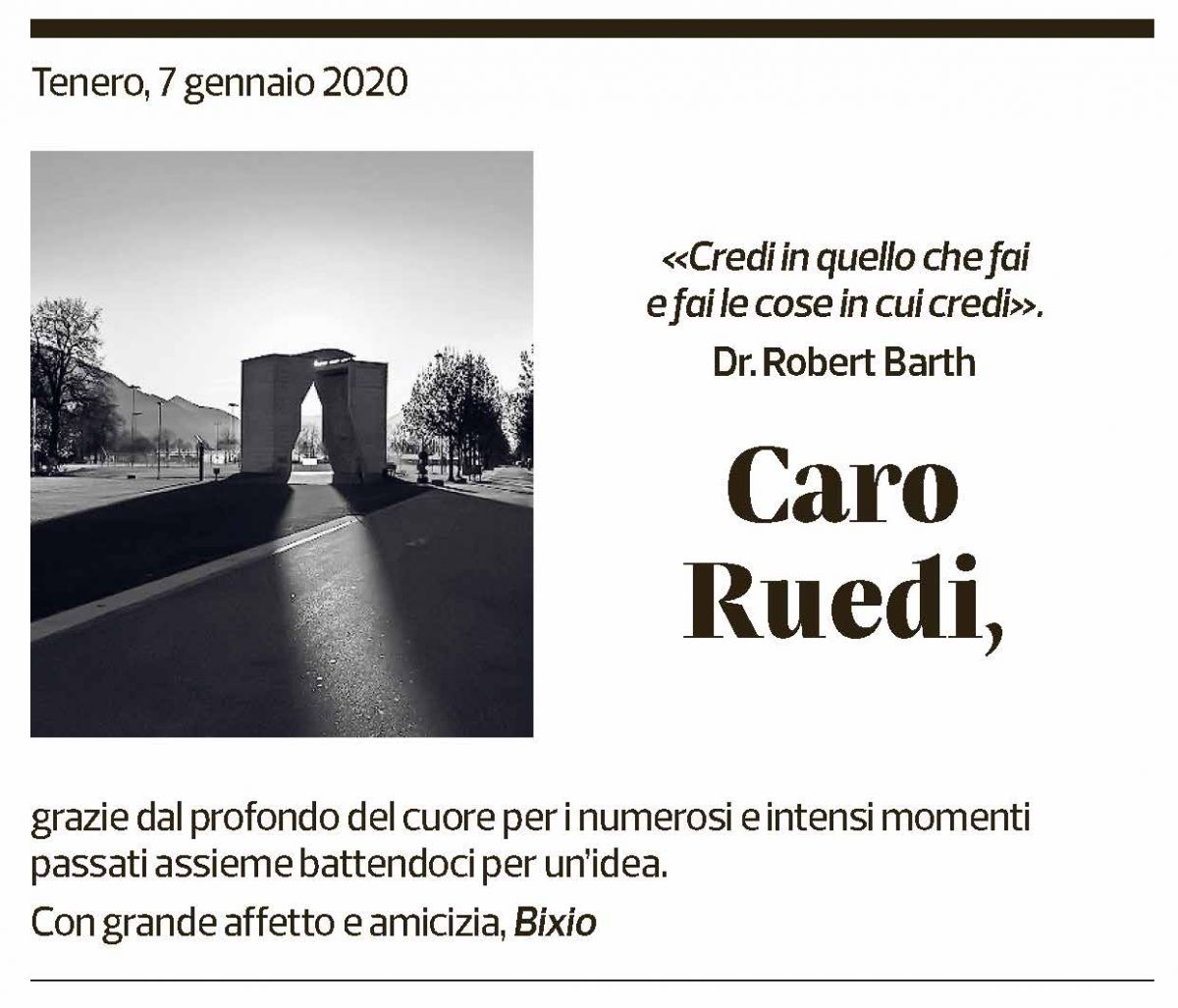 Annuncio funebre Rodolfo Feitknecht