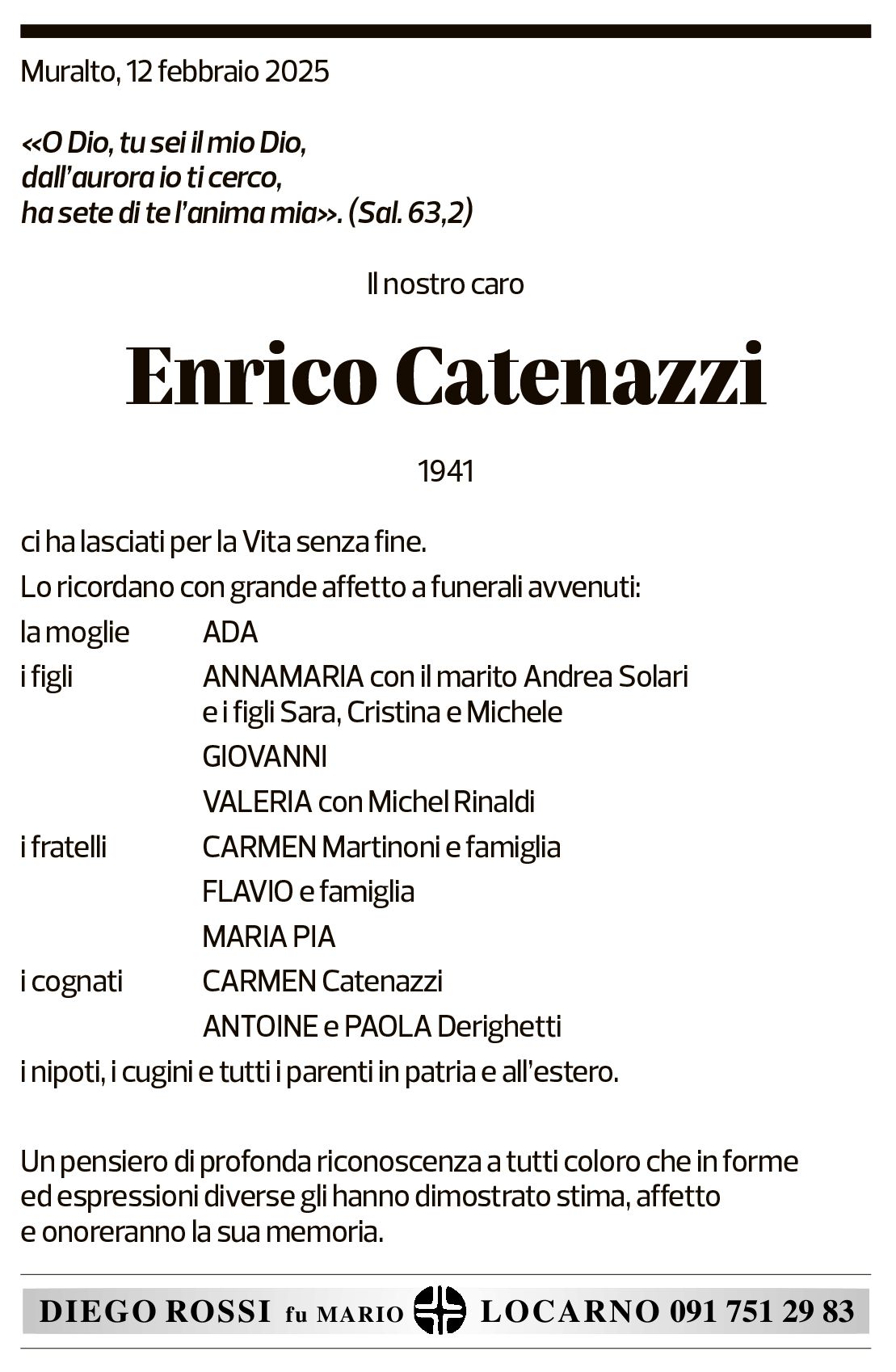 Annuncio funebre Enrico Catenazzi