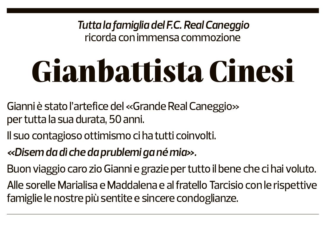 Annuncio funebre Gianbattista Cinesi