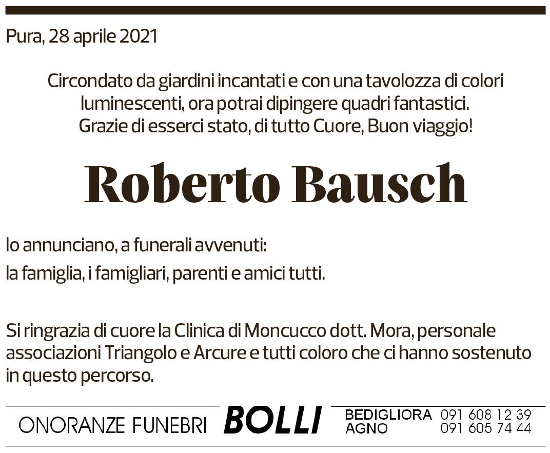 Annuncio funebre Roberto Bausch