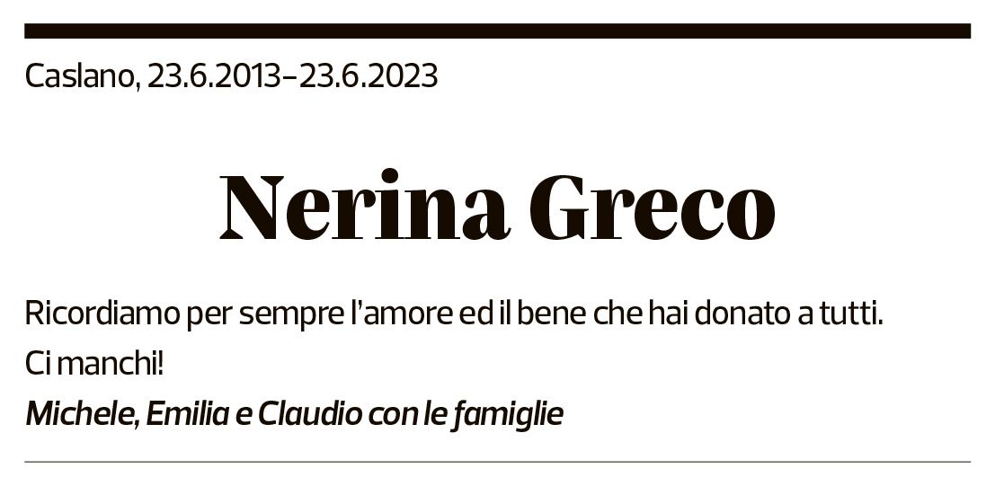 Annuncio funebre Nerina Greco