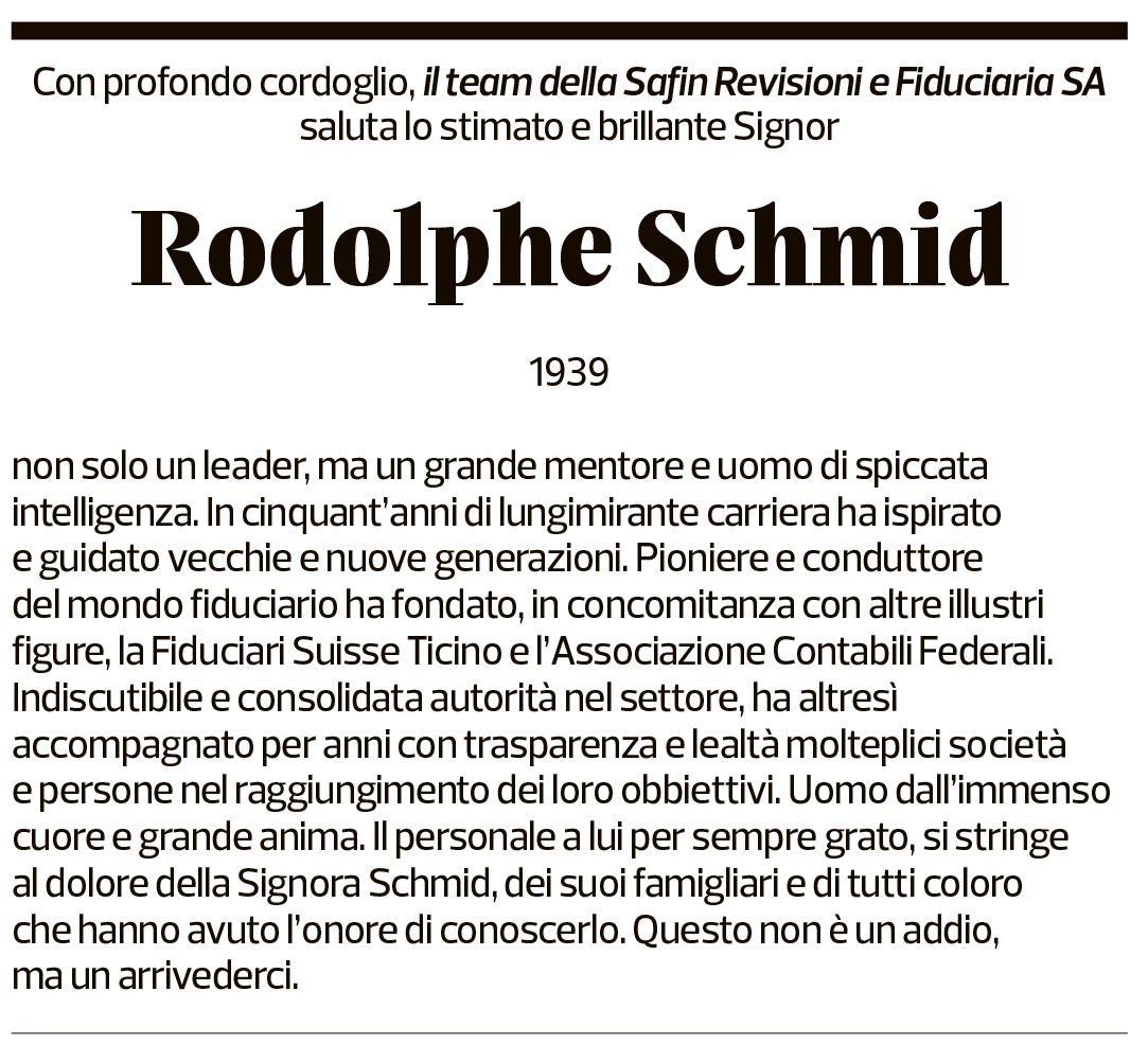 Annuncio funebre Rodolphe Schmid