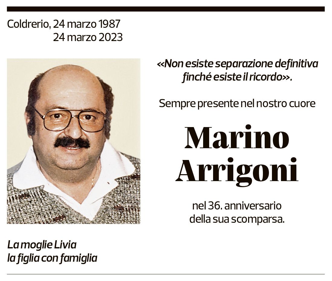 Annuncio funebre Marino Arrigoni