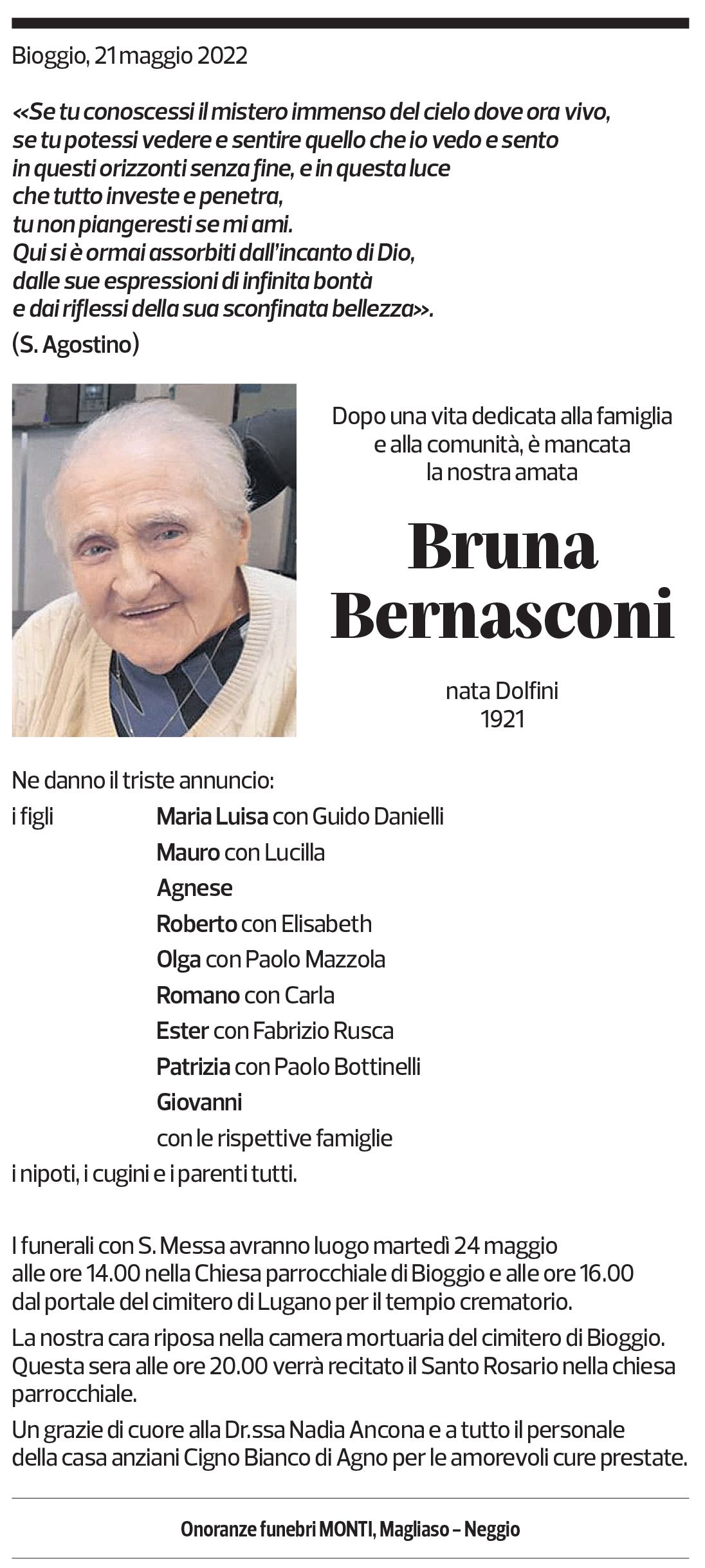 Annuncio funebre Bruna Bernasconi