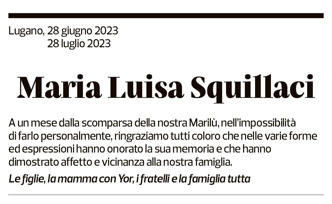 Annuncio funebre Maria Luisa Squillaci