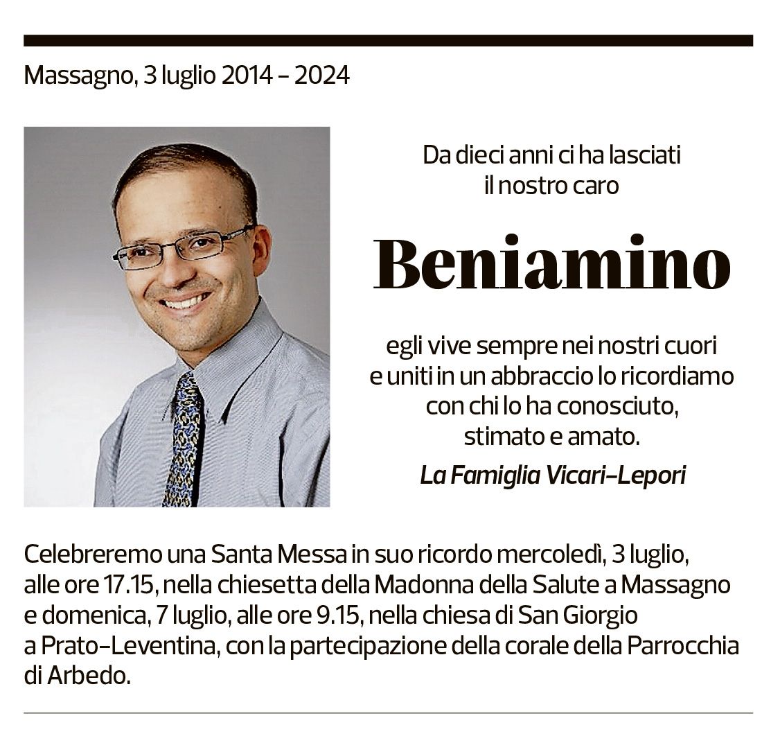 Annuncio funebre Beniamino 