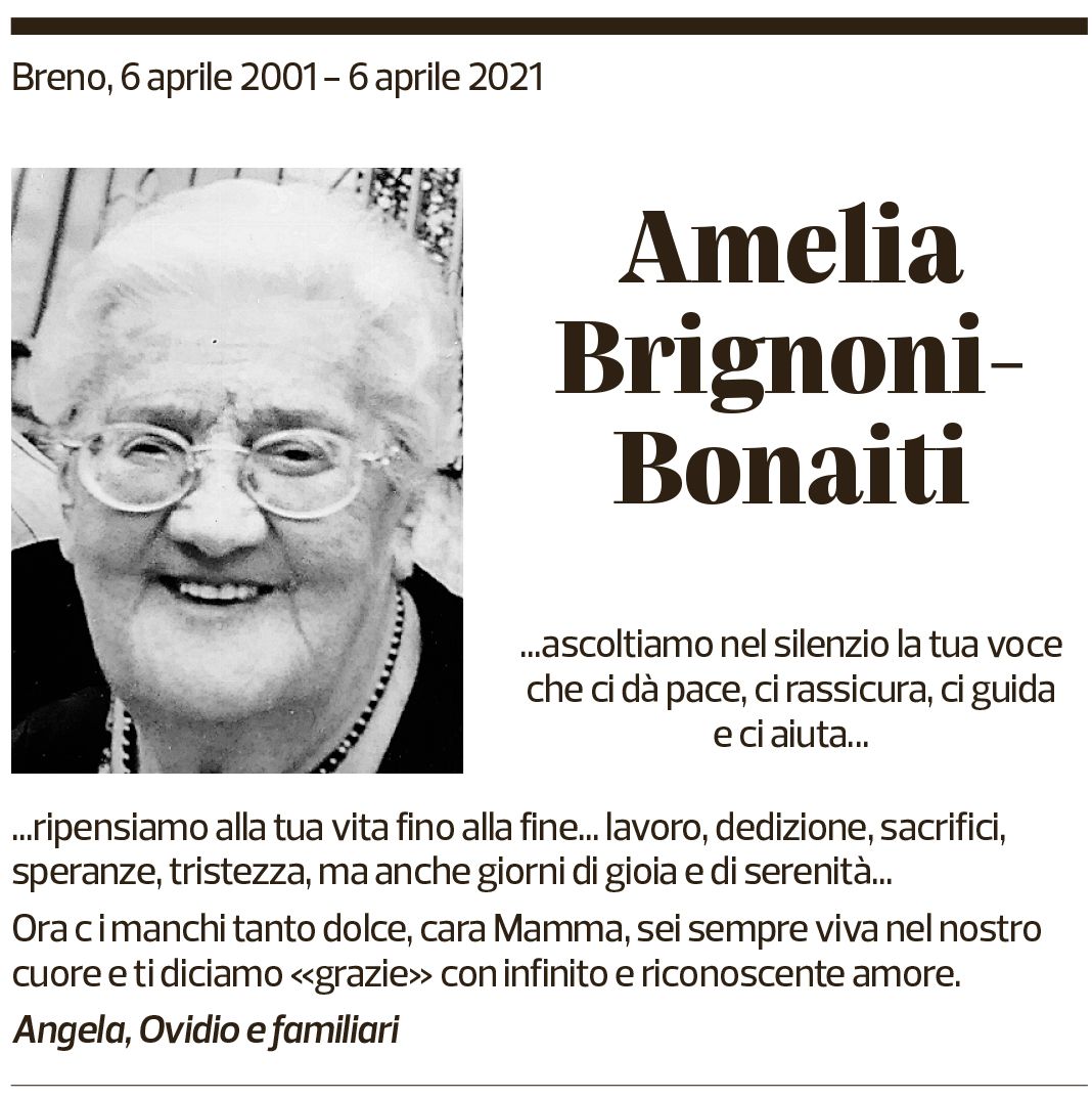 Annuncio funebre Amelia Brignoni - Bonaiti