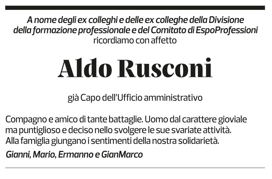 Annuncio funebre Aldo Rusconi