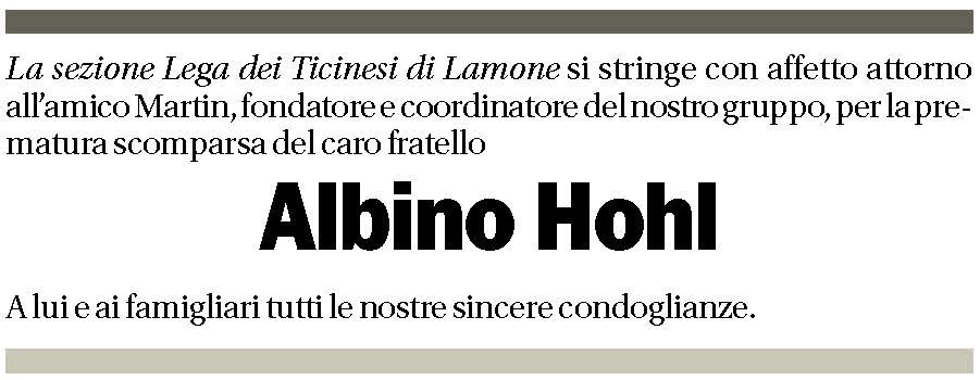 Annuncio funebre Albino Hohl