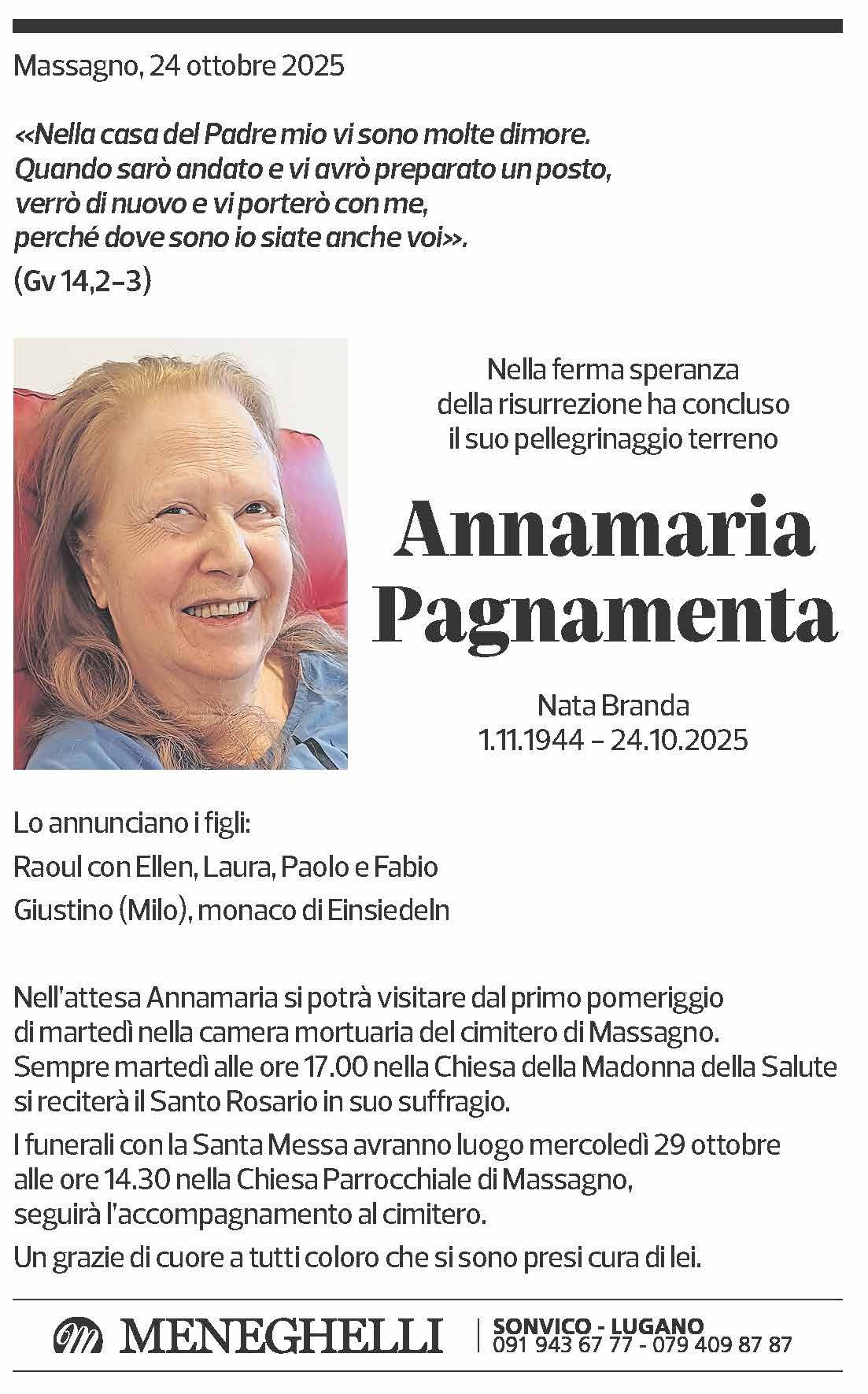Annuncio funebre Annamaria Pagnamenta