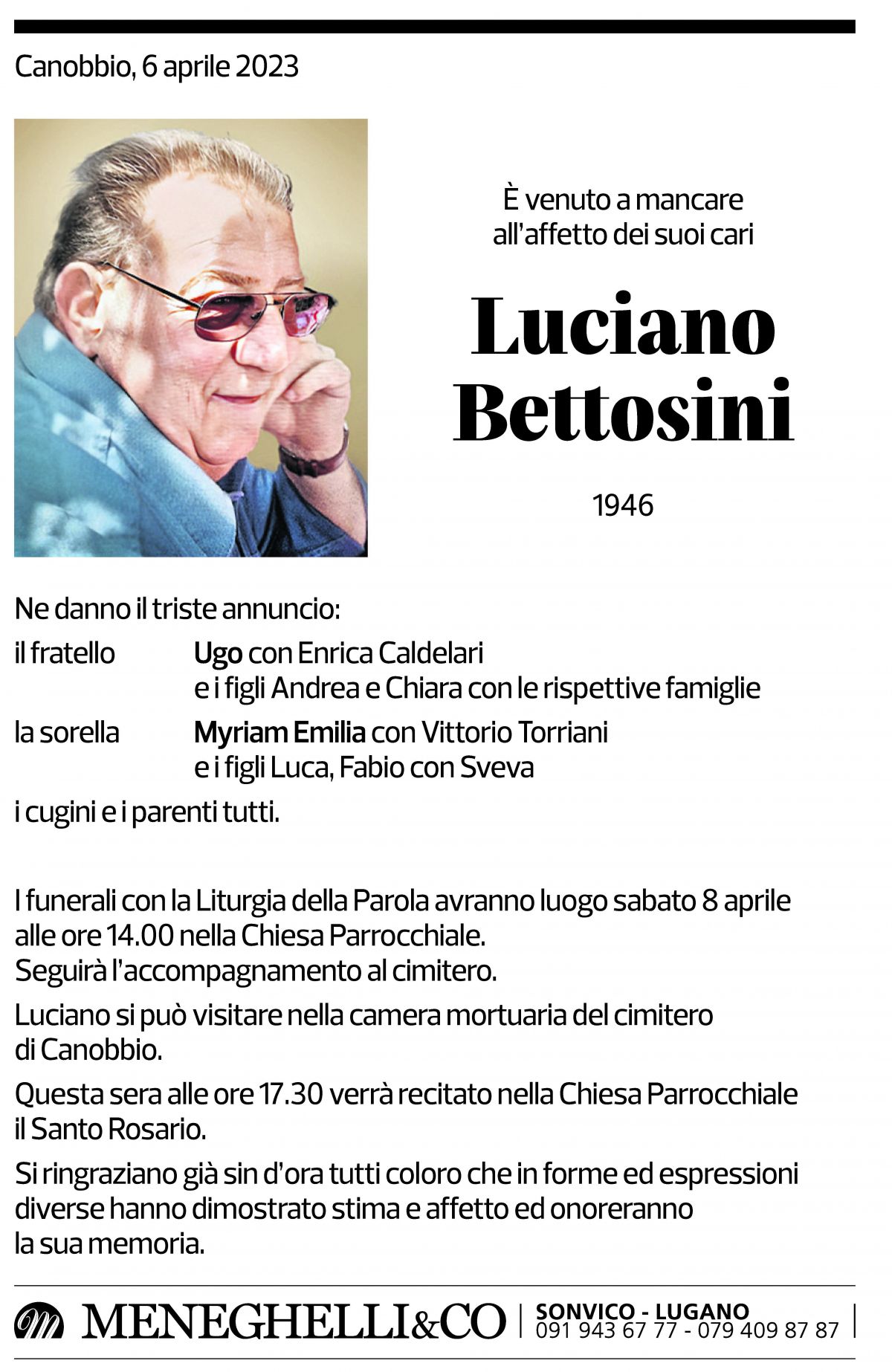 Annuncio funebre Luciano Bettosini