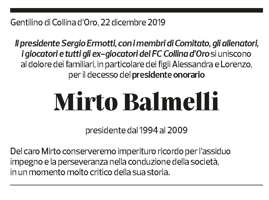 Annuncio funebre Mirto Balmelli
