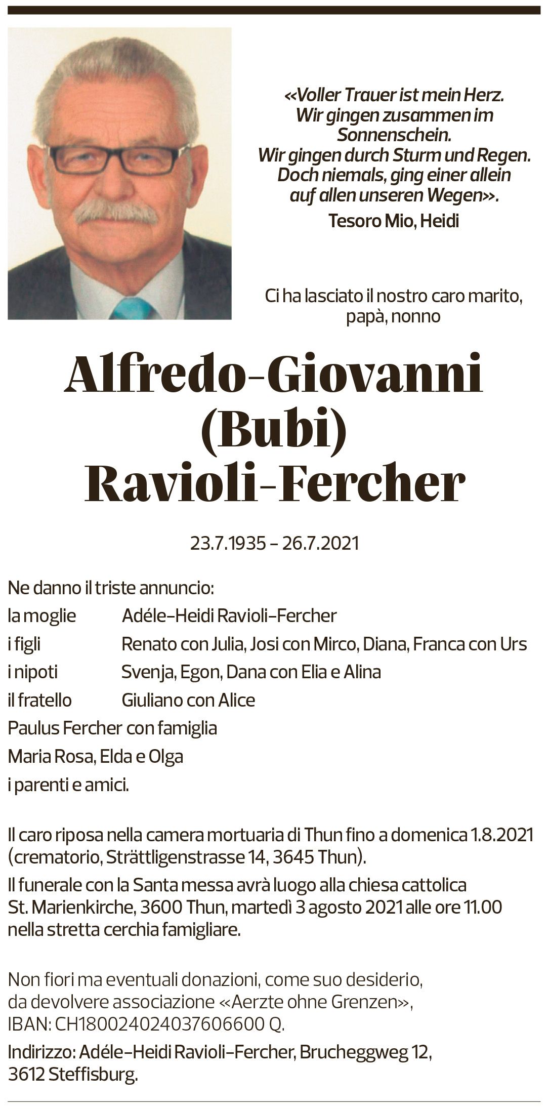 Annuncio funebre Alberto-giovanni Ravioli-fercher