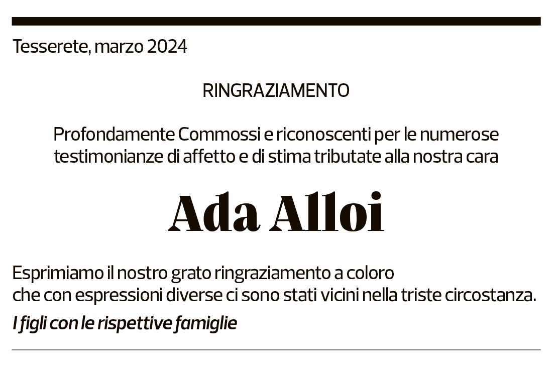 Annuncio funebre Ada Alloi