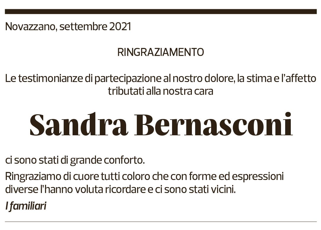 Annuncio funebre Sandra Bernasconi