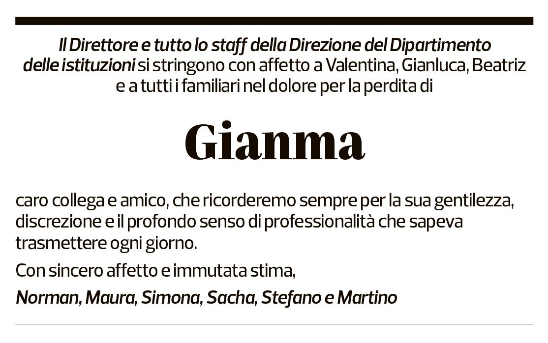 Annuncio funebre Gianmaria Pusterla
