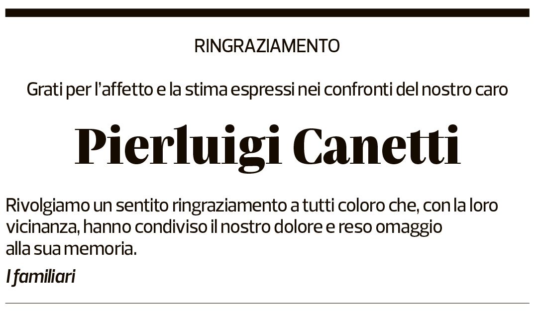 Annuncio funebre Pierluigi Canetti