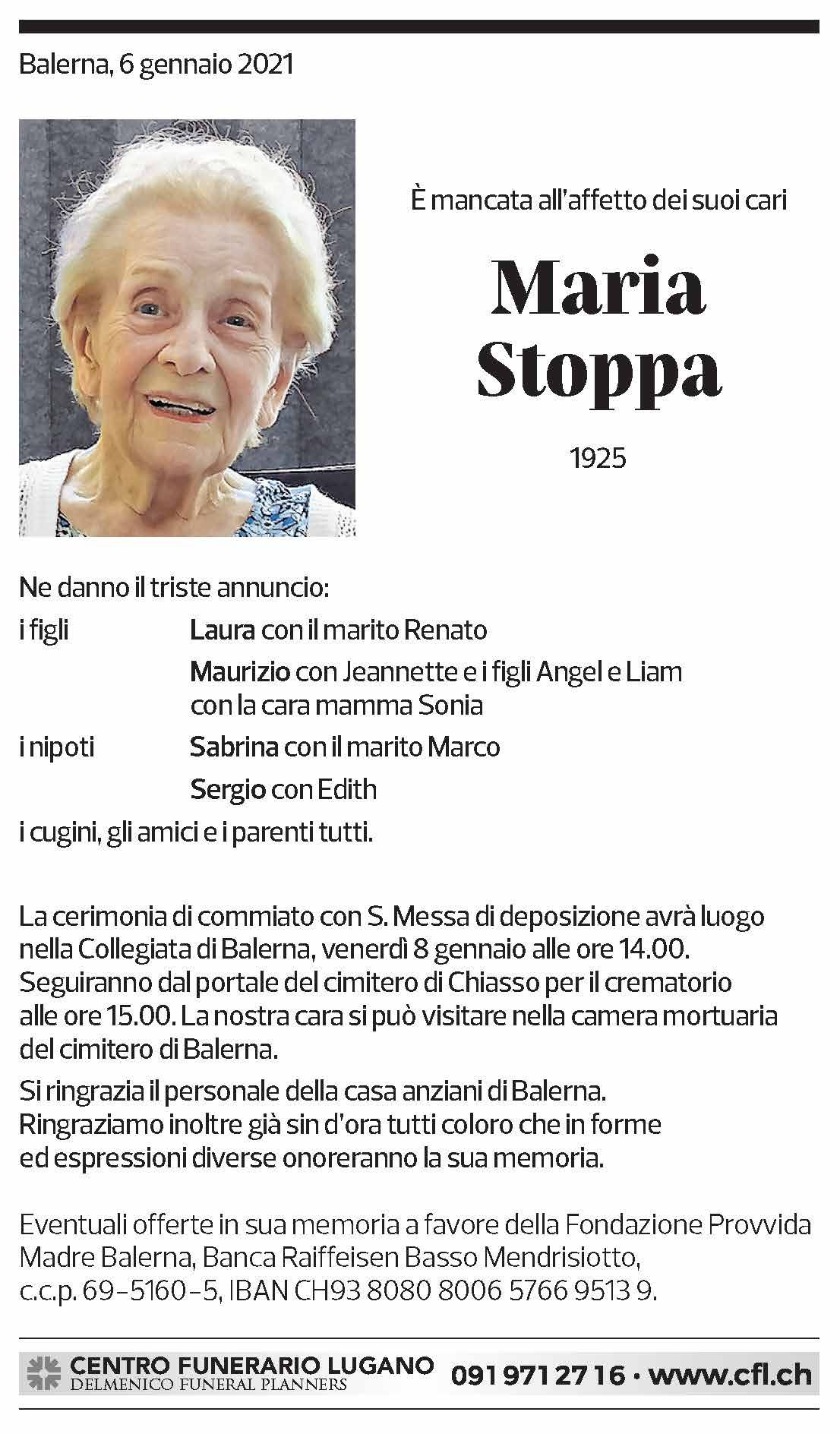 Annuncio funebre Maria Stoppa