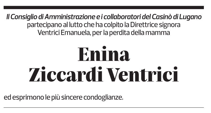Annuncio funebre Enina Ziccardi Ventrici
