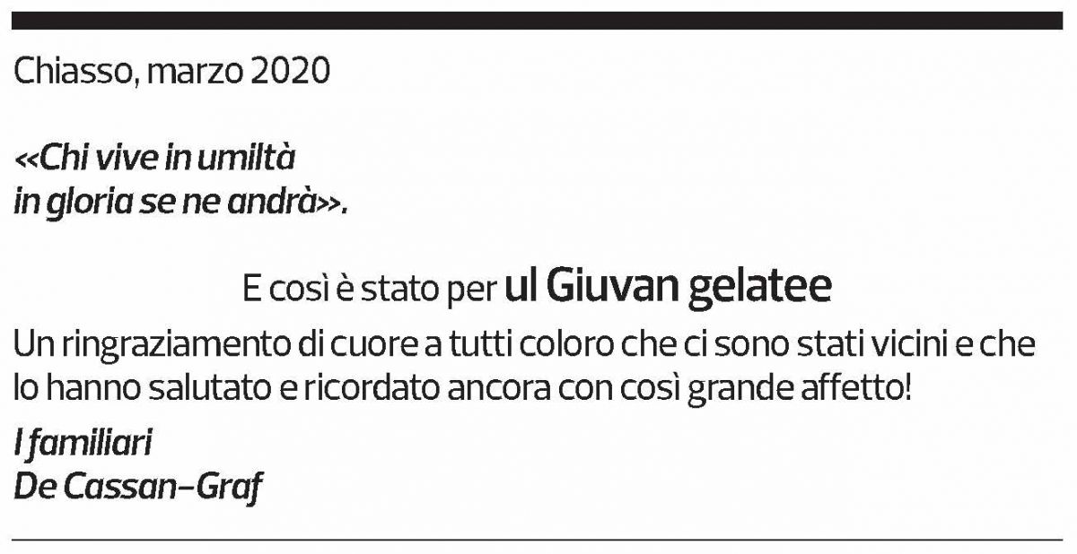 Annuncio funebre Giovanni De Cassan