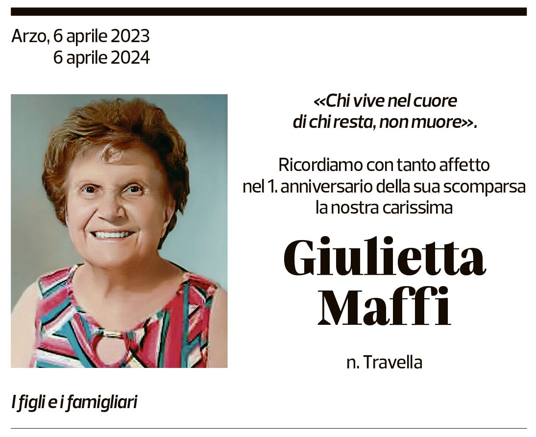 Annuncio funebre Giulietta Maffi