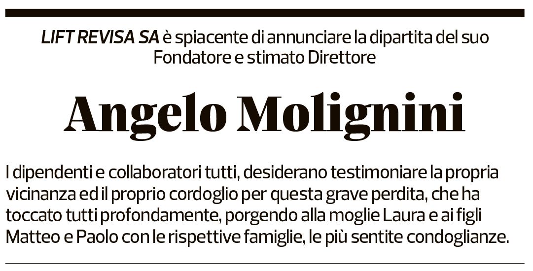 Annuncio funebre Angelo Molignini