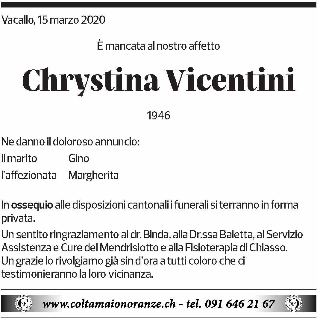 Annuncio funebre Chrystina Vicentini