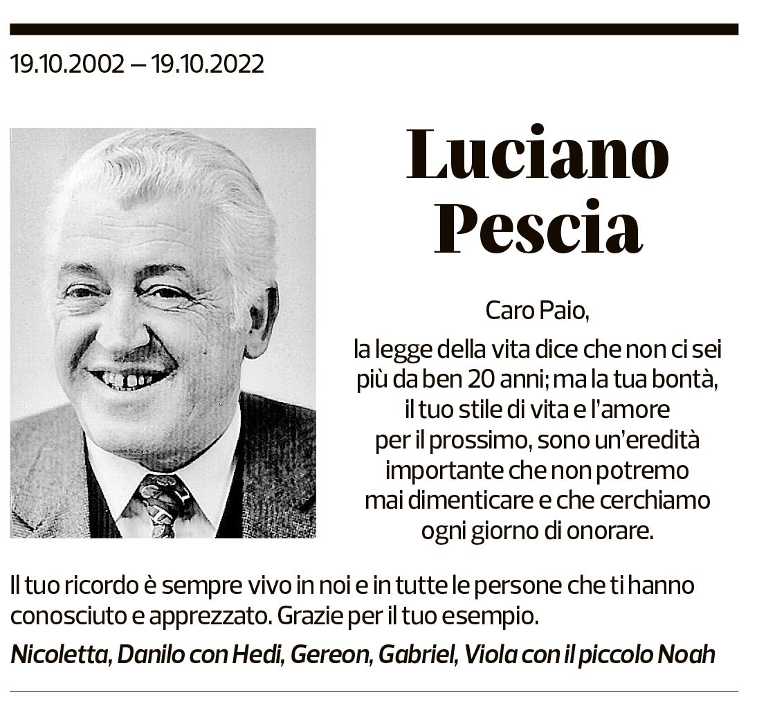 Annuncio funebre Luciano Pescia