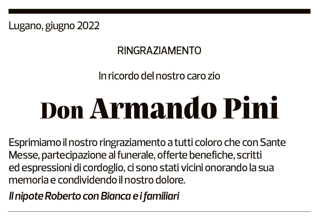 Annuncio funebre Armando Pini