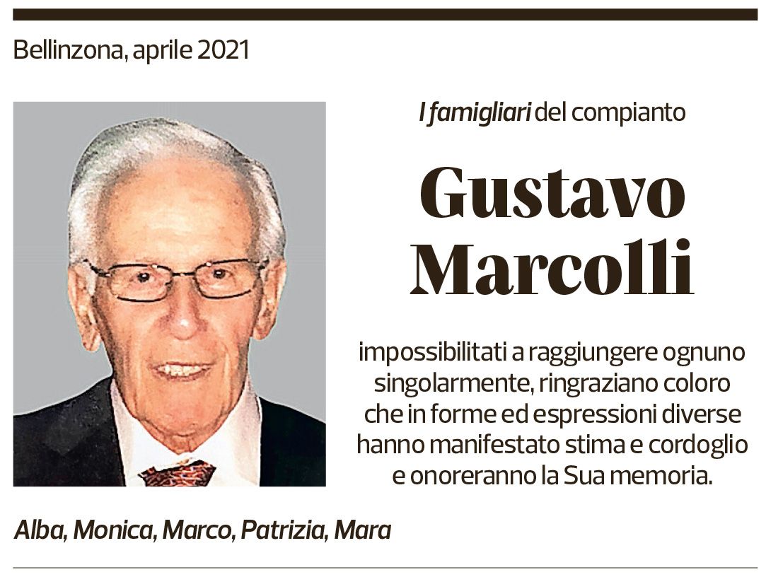 Annuncio funebre Gustavo Marcolli