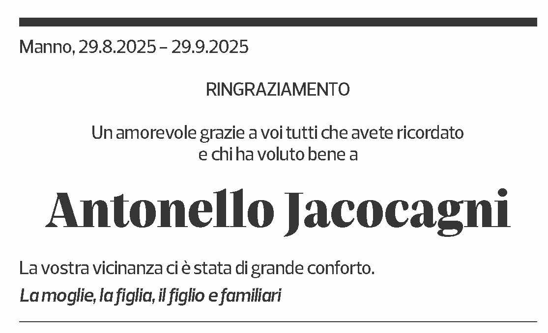 Annuncio funebre Antonello Jacocagni