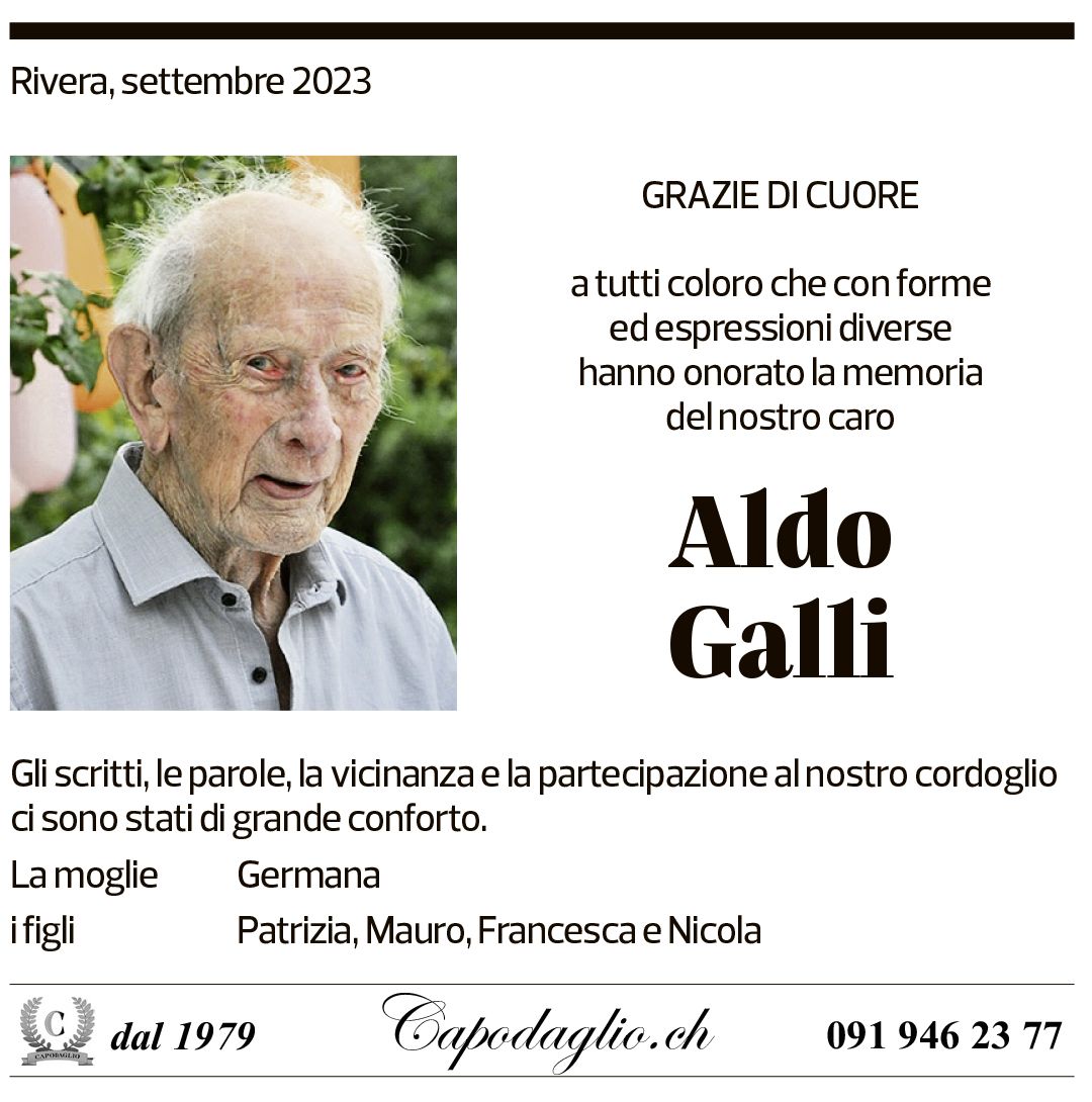 Annuncio funebre Aldo Galli