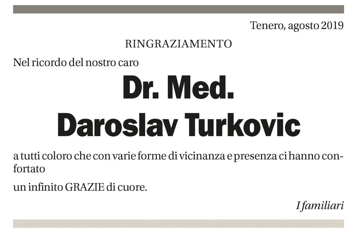 Annuncio funebre Daroslav Turkovic