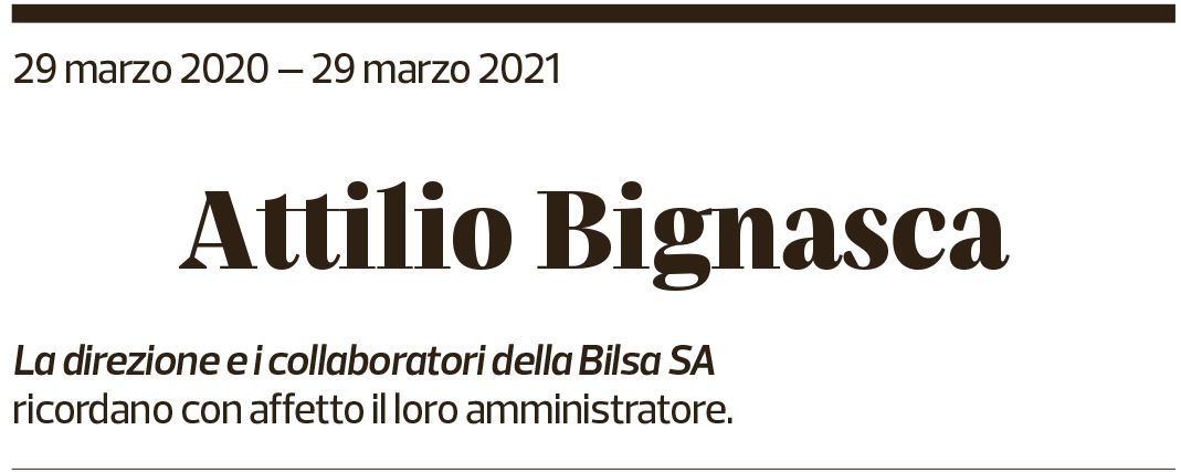 Annuncio funebre Attilio Bignasca