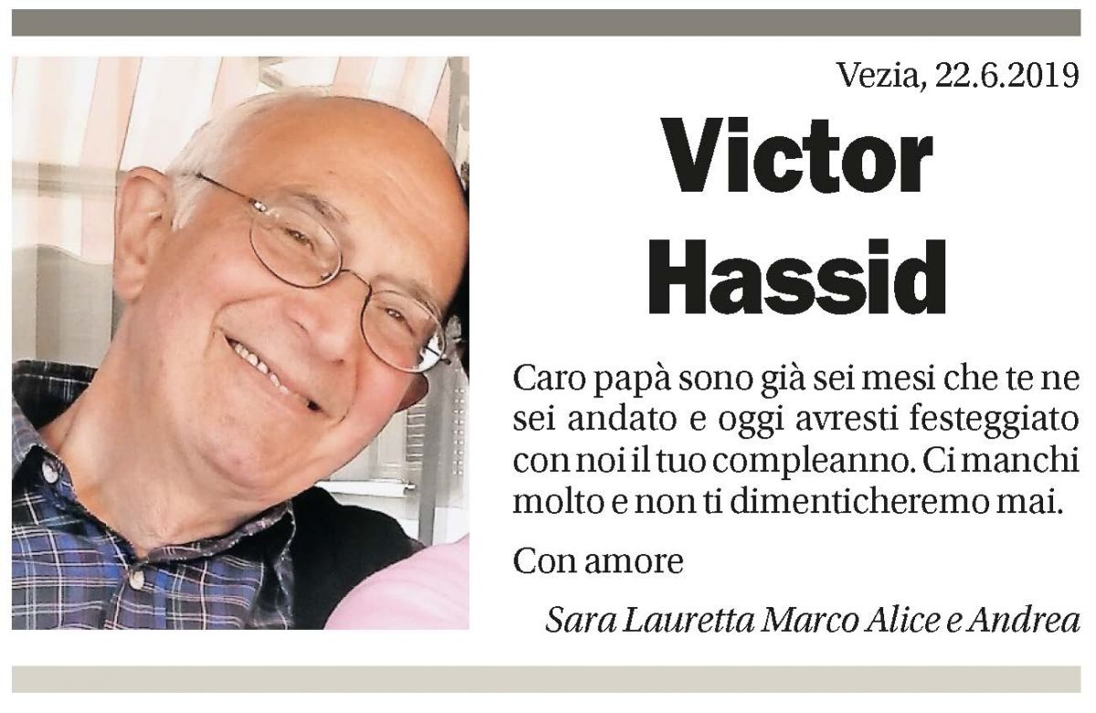 Annuncio funebre Victor Hassid