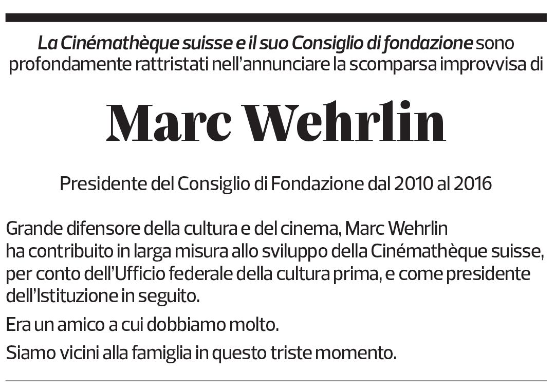 Annuncio funebre Marc Wehrlin