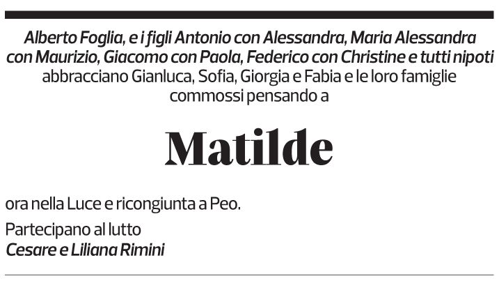 Annuncio funebre Matilde Bonetti Soldati