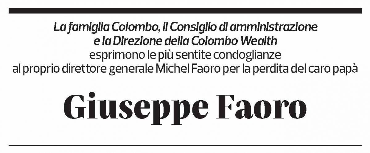 Annuncio funebre Giuseppe Faoro