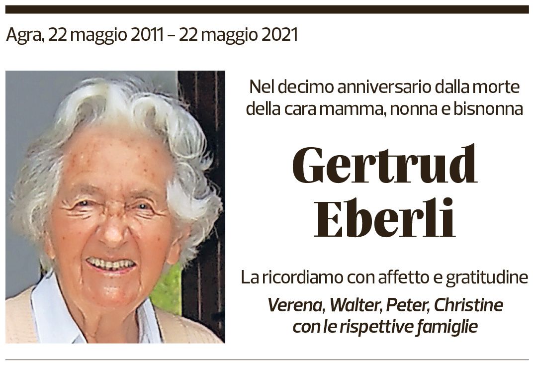 Annuncio funebre Gertrud Eberli