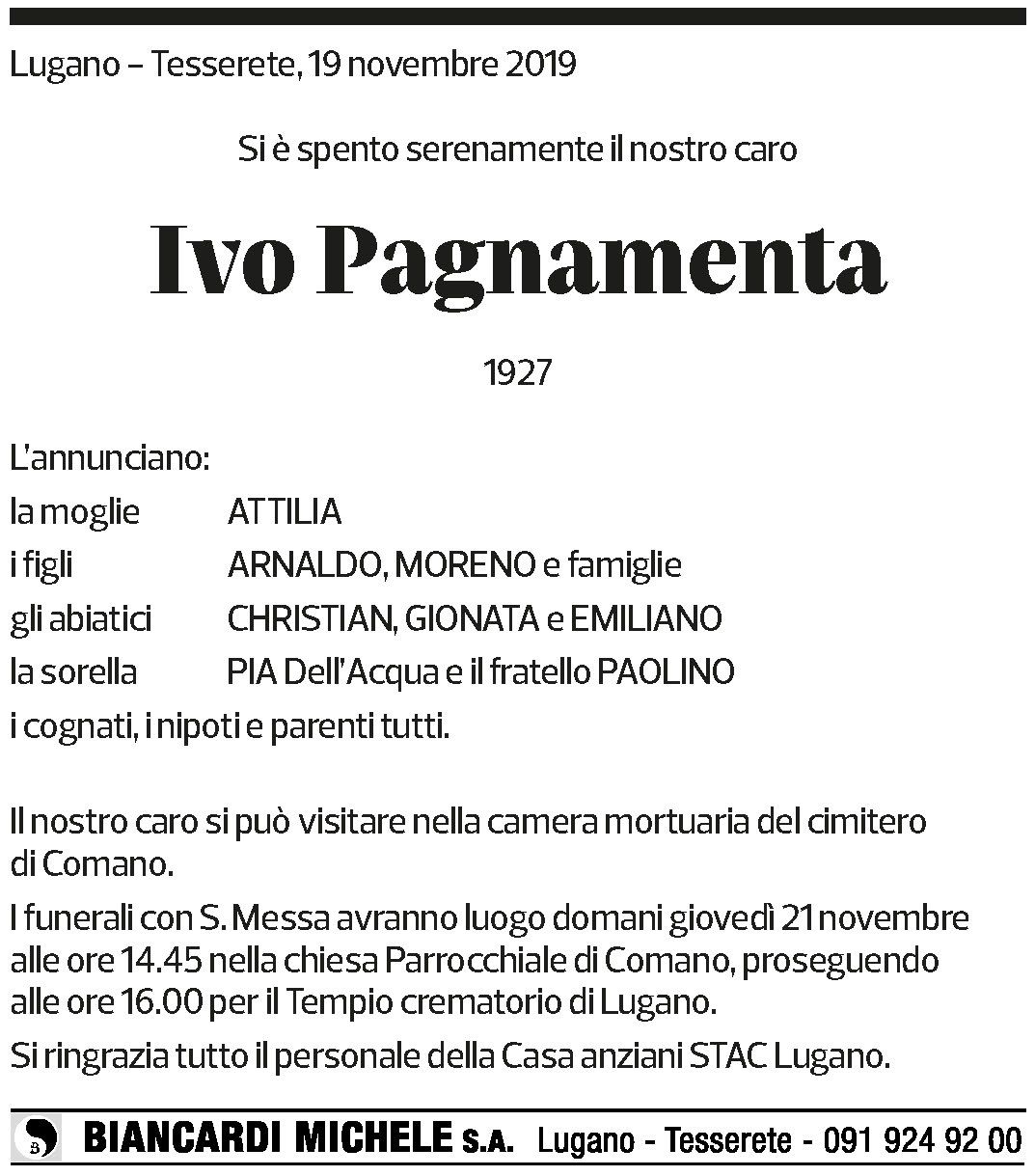 Annuncio funebre Ivo Pagnamenta