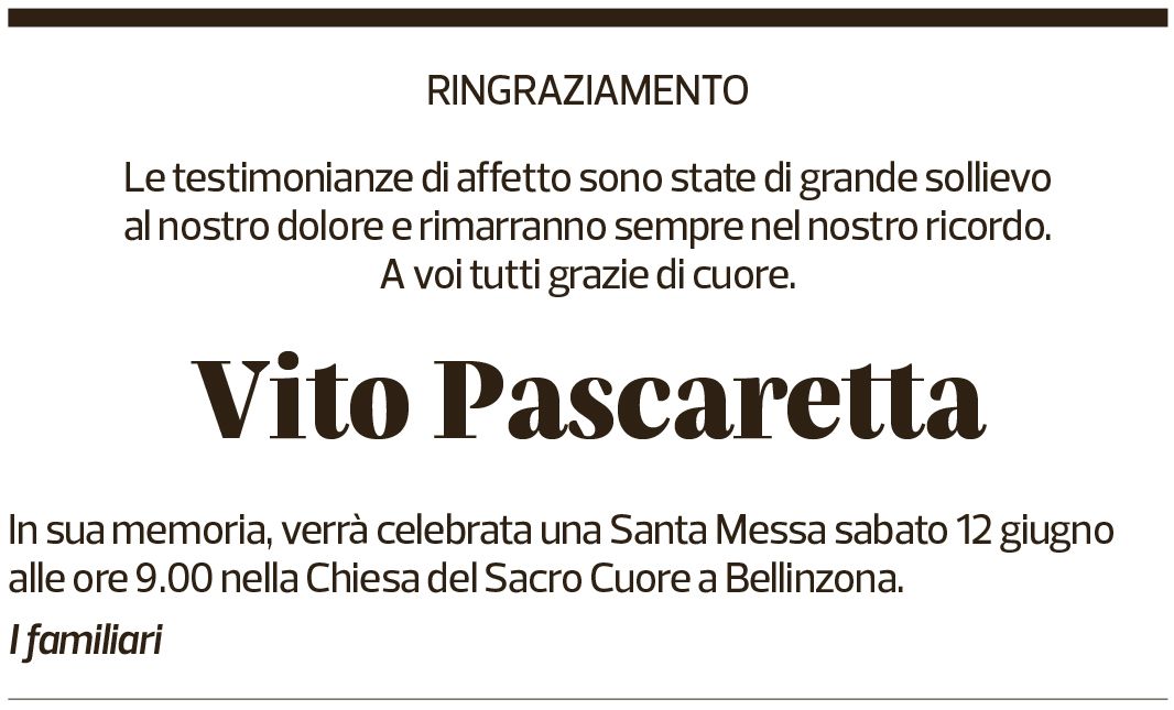 Annuncio funebre Vito Pascaterra