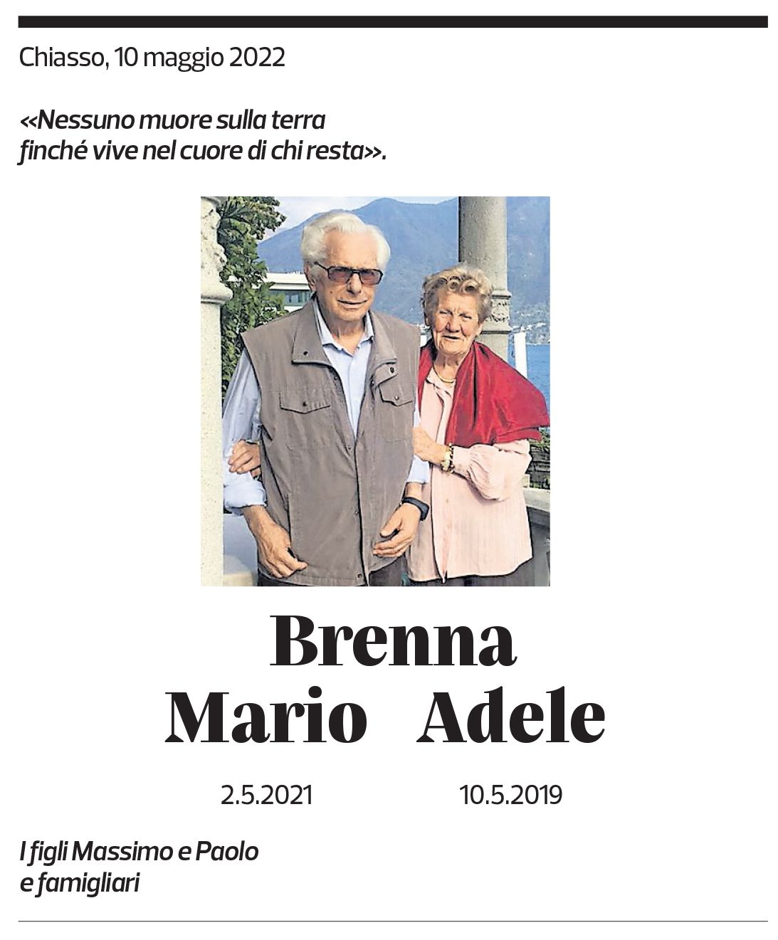 Annuncio funebre Mario Adele Brenna